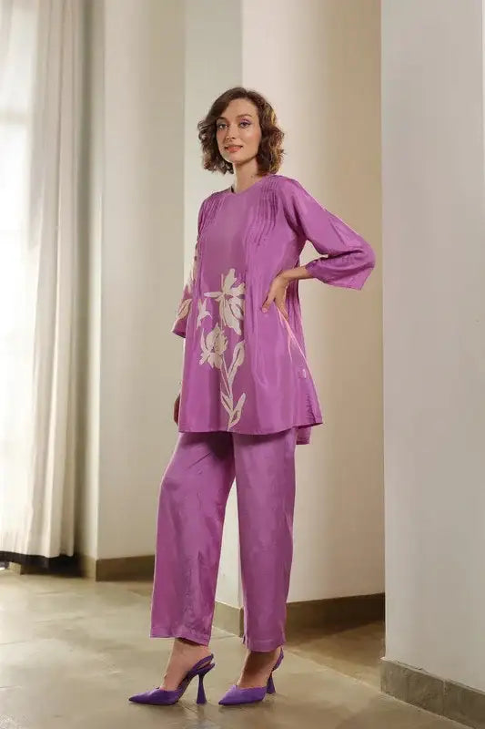 Regal Lilac Flora Russian Silk Co-ord set
