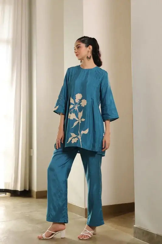 Celestial Blue Russian Silk Co-ord set