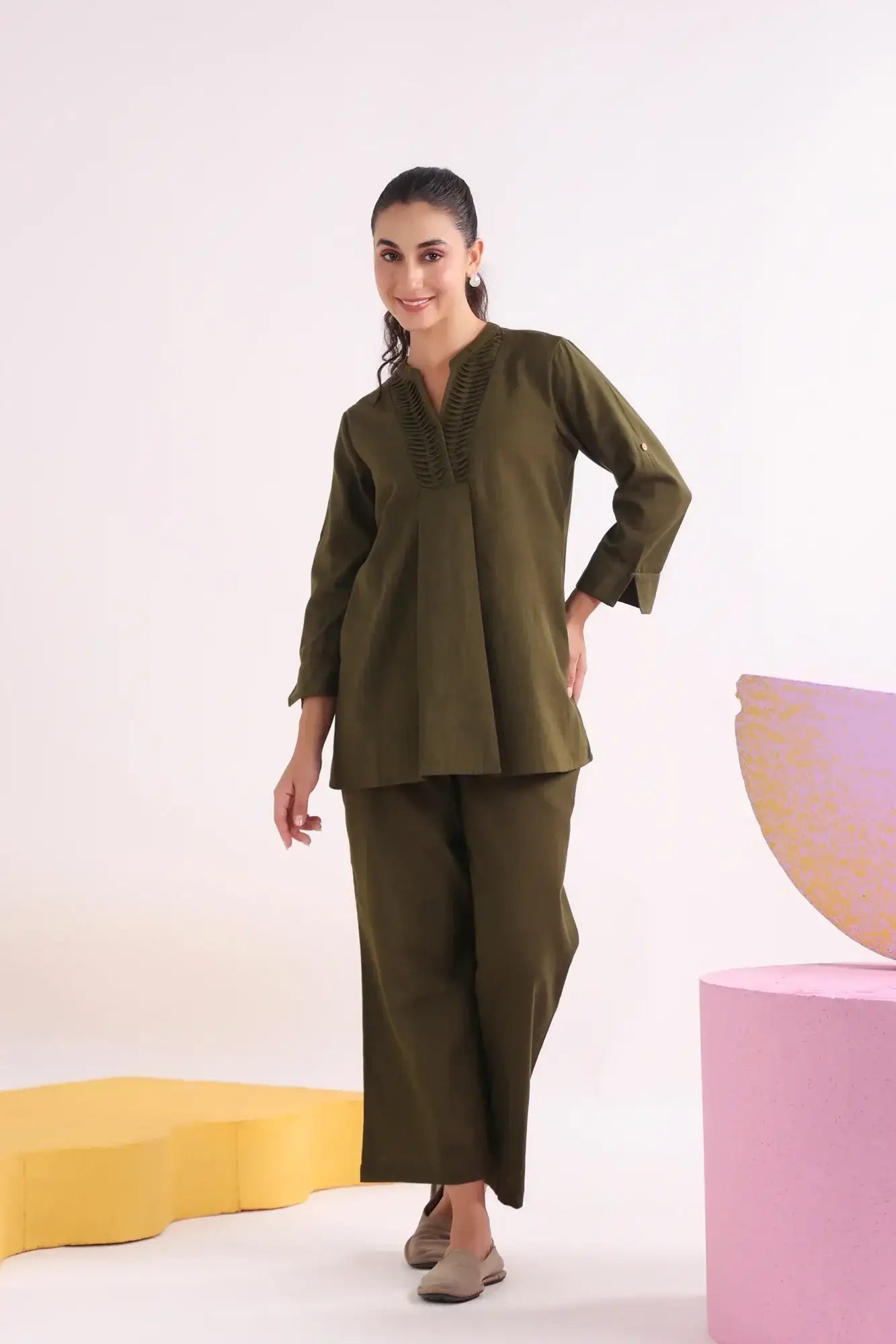 Olive Bliss Cotton Flex Co-ord Set