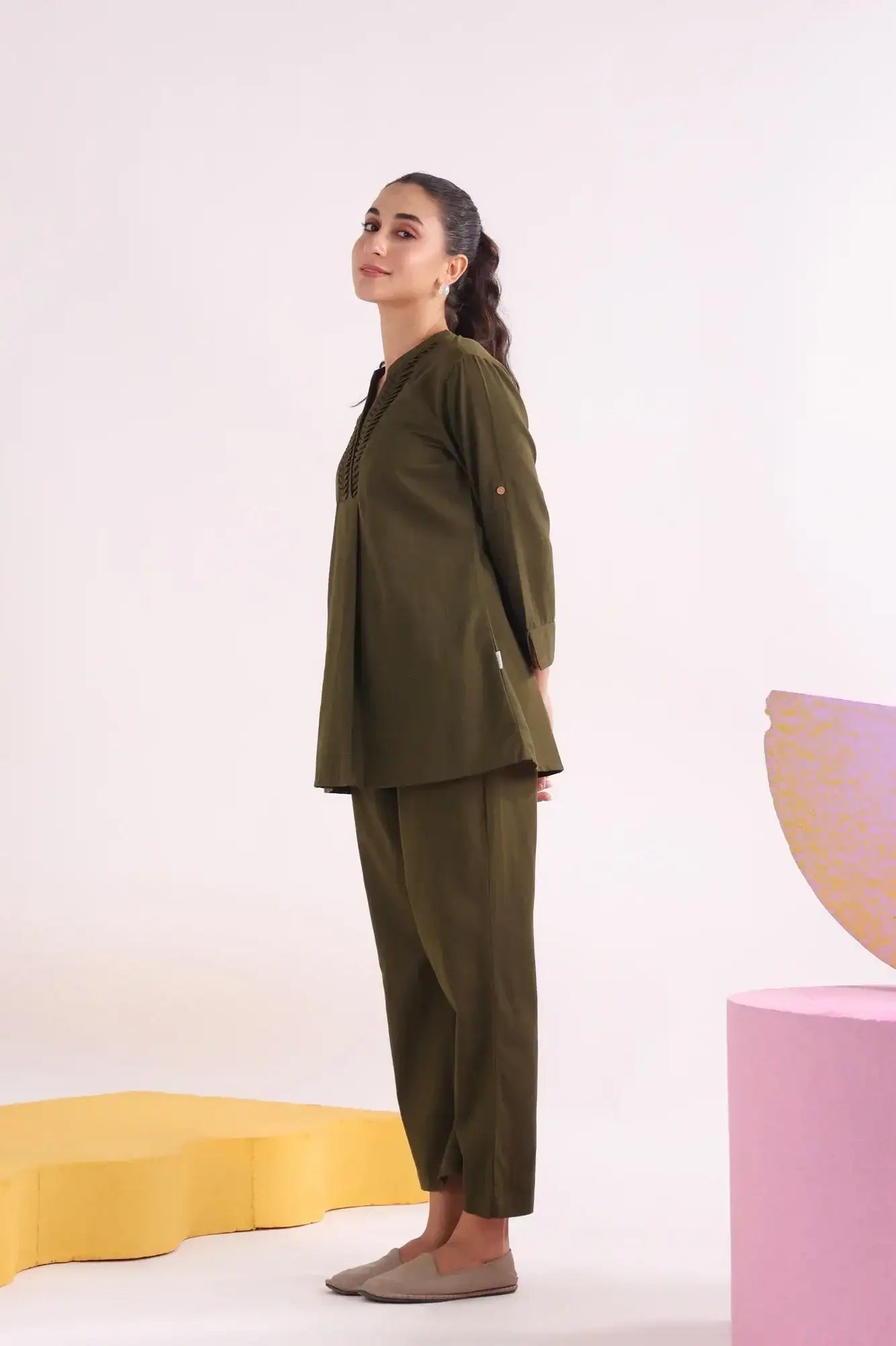 Olive Bliss Cotton Flex Co-ord Set