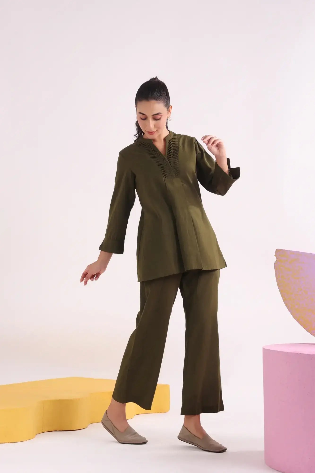 Olive Bliss Cotton Flex Co-ord Set