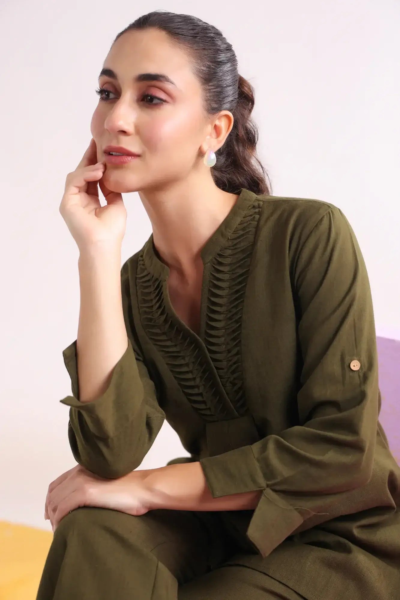 Olive Bliss Cotton Flex Co-ord Set