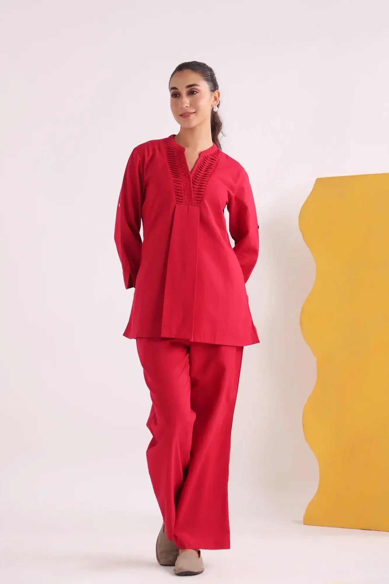 Radiant Red Cotton Flex Co-ord Set