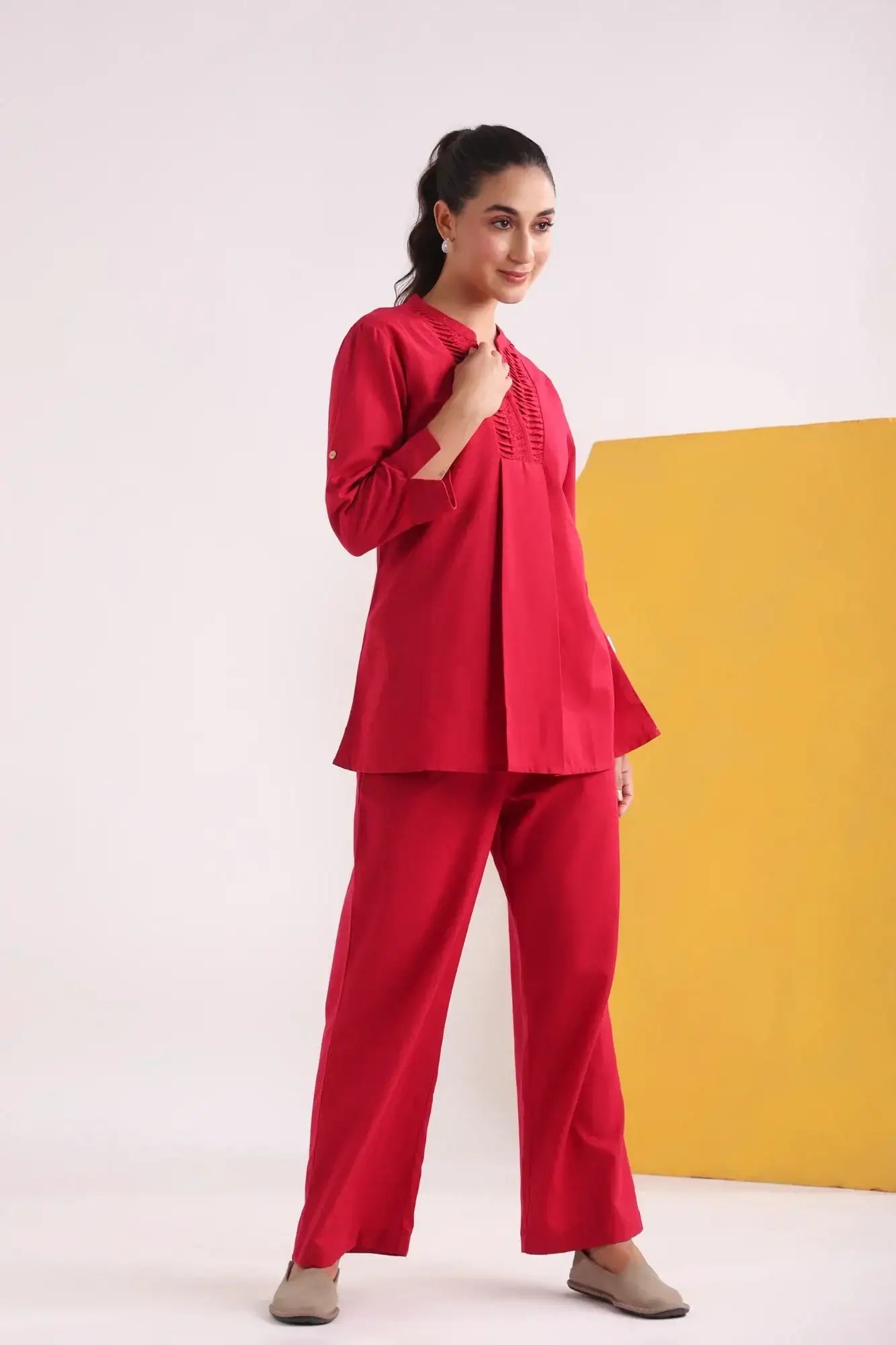 Radiant Red Cotton Flex Co-ord Set