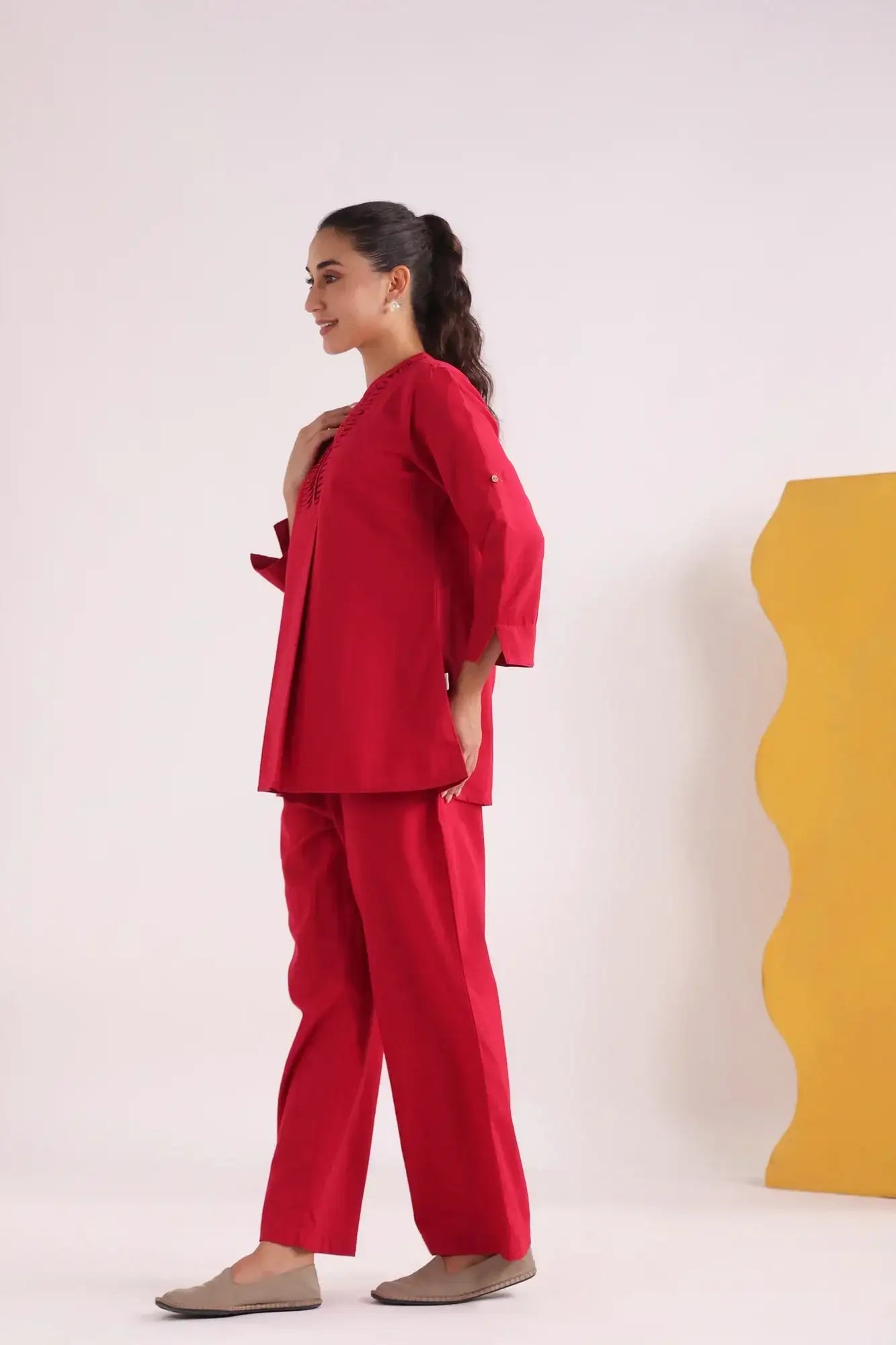 Radiant Red Cotton Flex Co-ord Set
