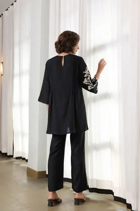 Charcoal Flora Russian Silk Co-ord Set
