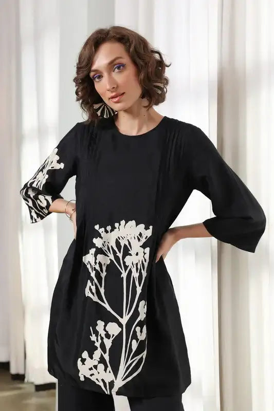 Charcoal Flora Russian Silk Co-ord Set