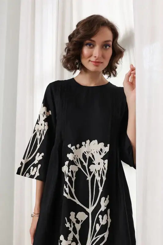 Charcoal Flora Russian Silk Co-ord Set