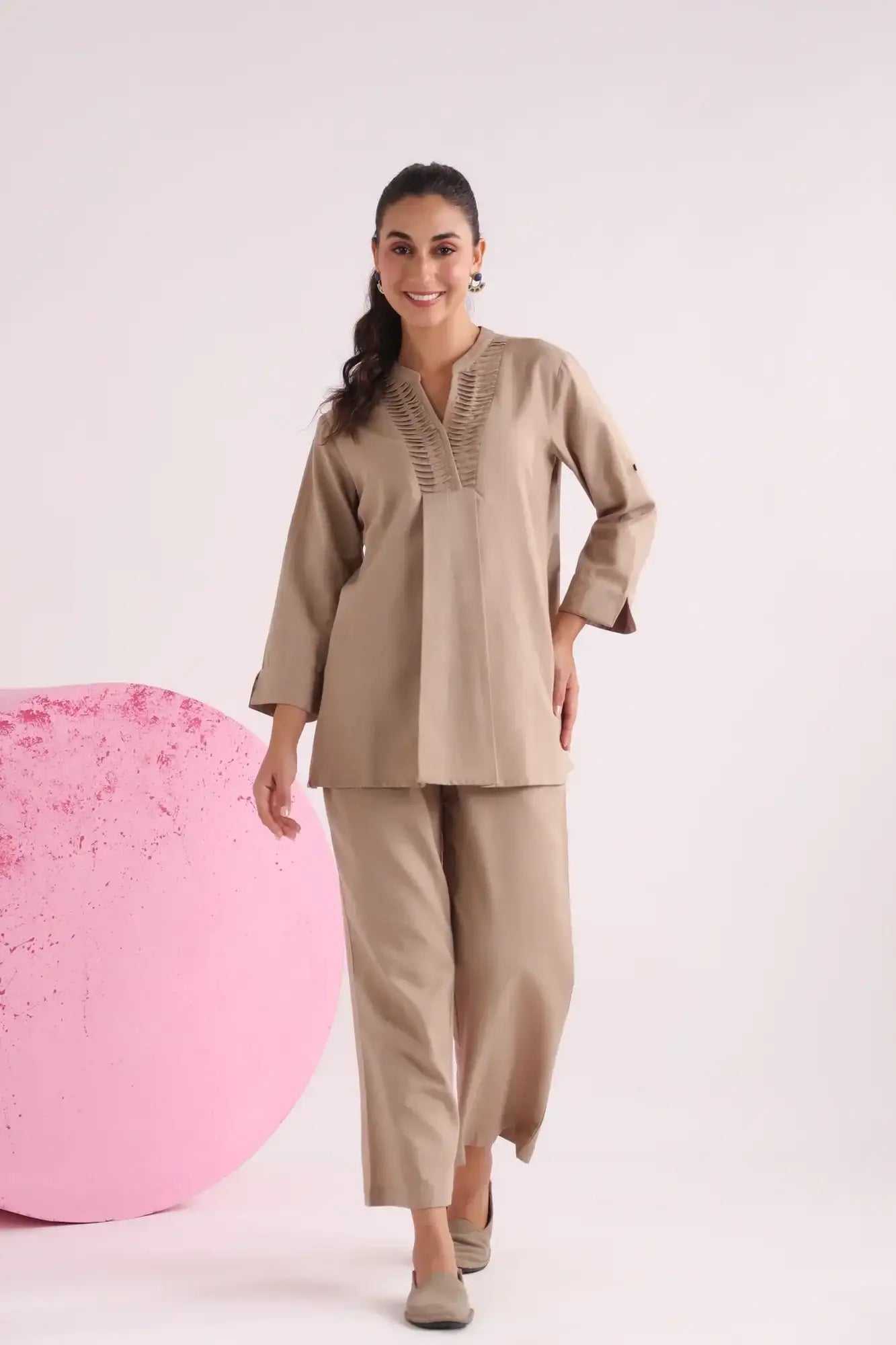 Classic Beige Cotton Flex Co-ord Set