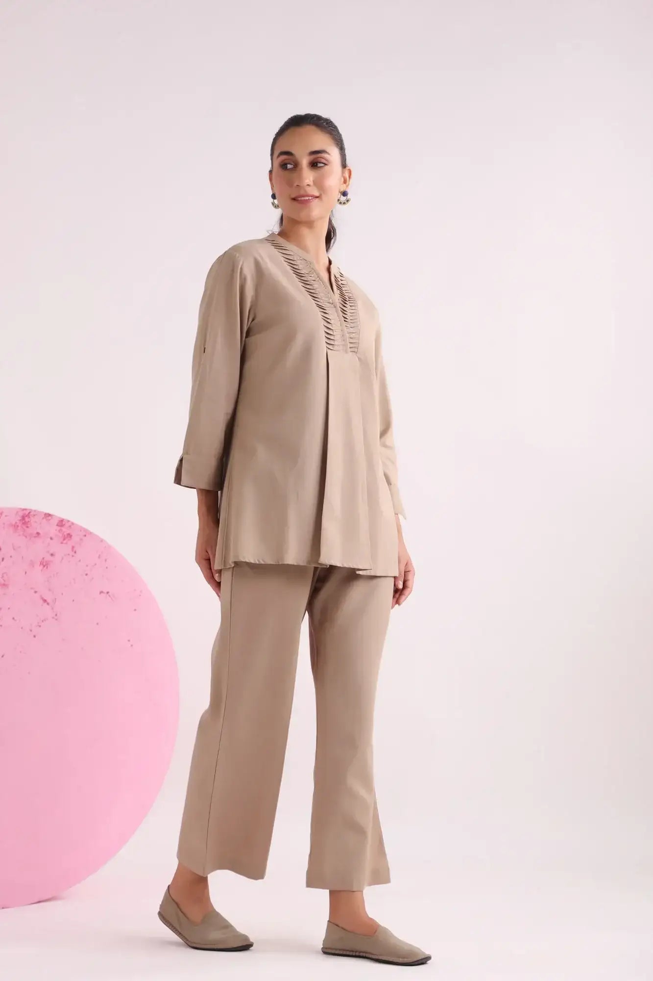 Classic Beige Cotton Flex Co-ord Set