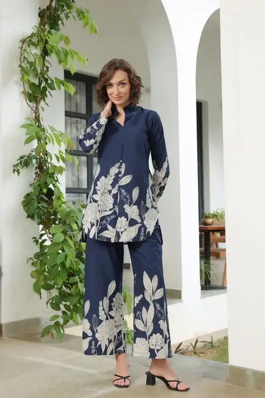 Bloom Delight Blue Cotton Co-ord Set