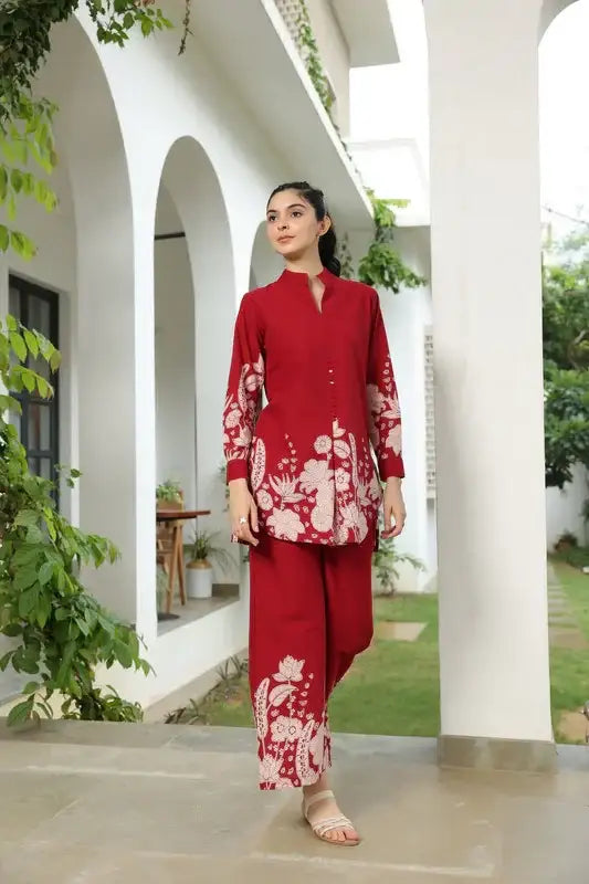 Forrest Enchanment Maroon Cotton Co-ord Set