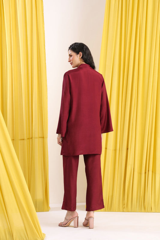 Wine Solid Minimal Co-ord Set