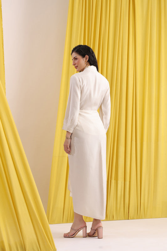 Off-White Solid Wrap Style Long Sleeve Co-ord Set