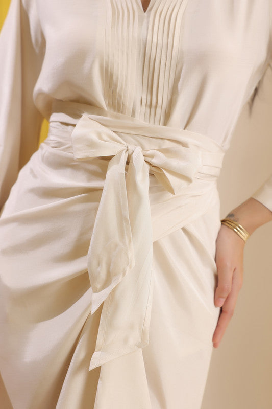 Off-White Solid Wrap Style Long Sleeve Co-ord Set