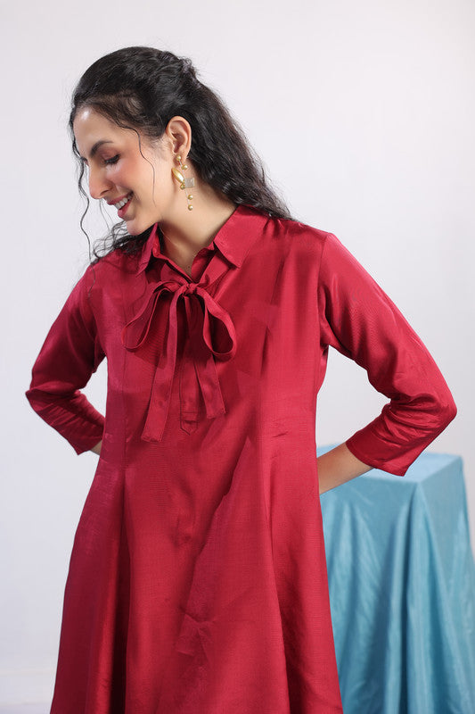 Maroon Solid Tie-Up Co-ord Set