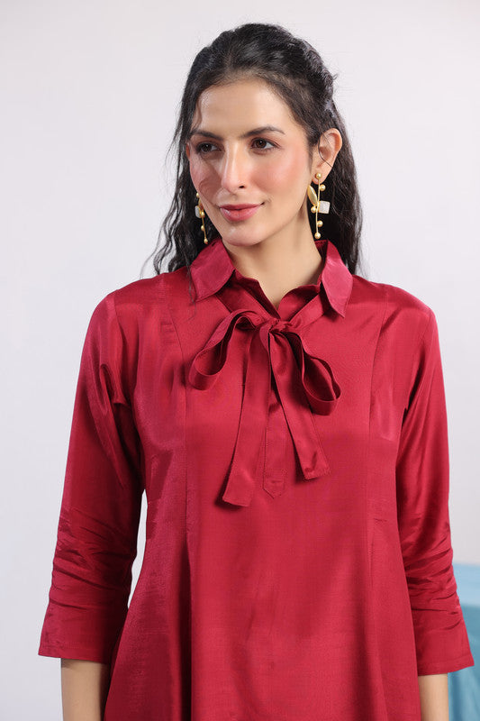 Maroon Solid Tie-Up Co-ord Set