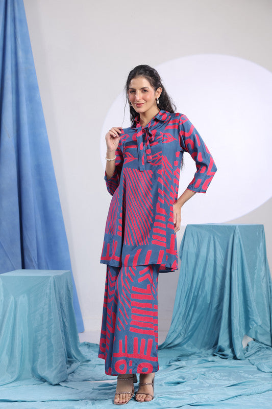 Blue & Pink Abstract Printed Co-ord Set