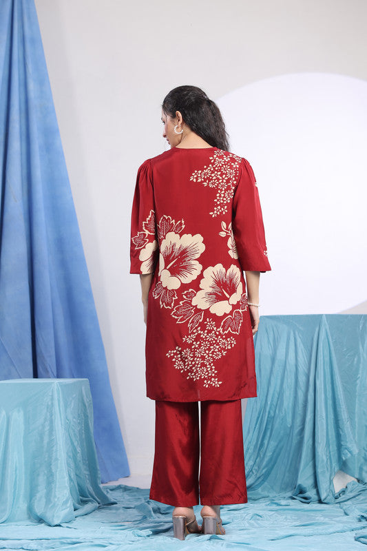 Maroon Floral Printed Co-ord Set
