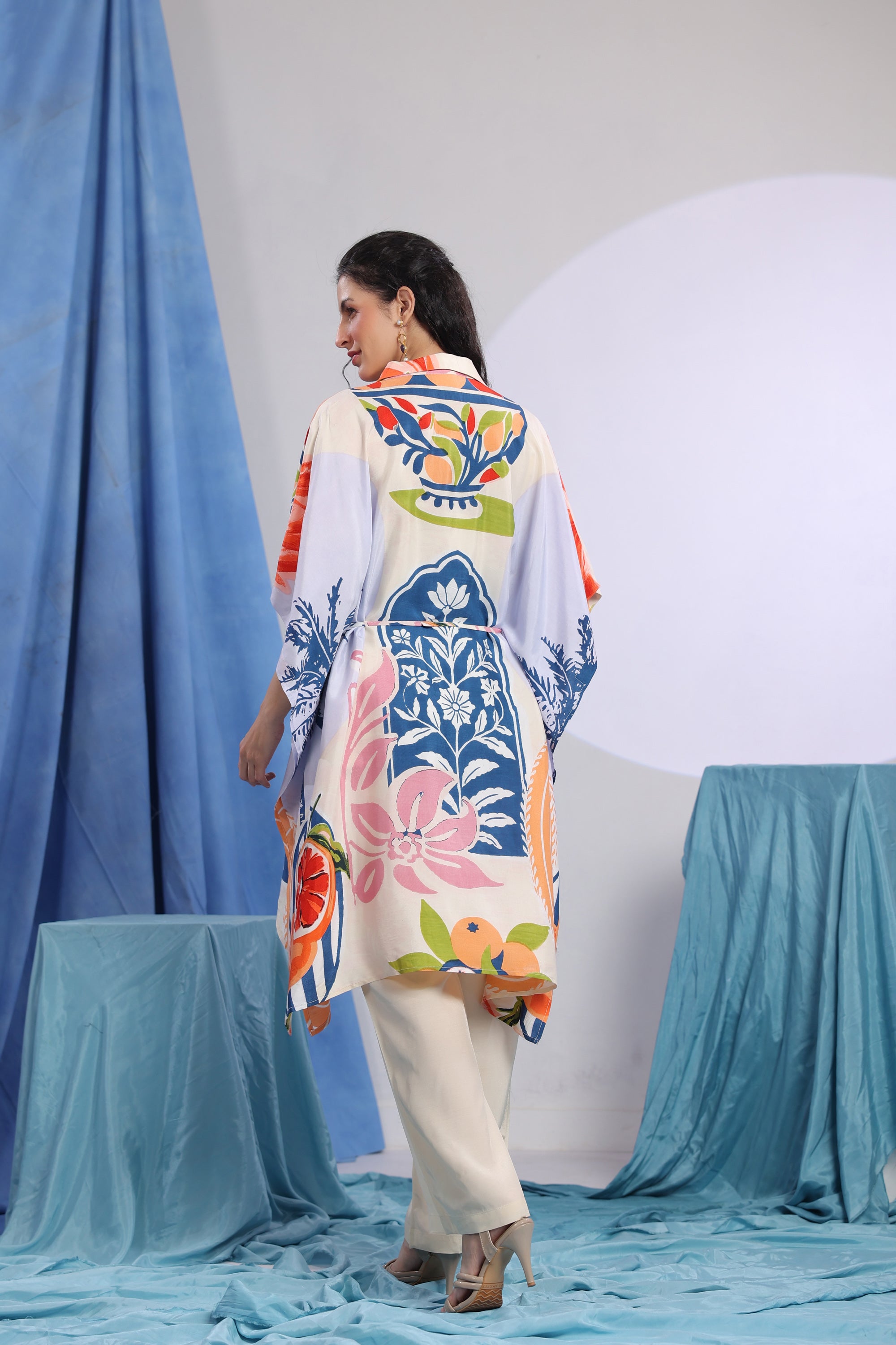 Multicolour Tropical Printed Casual Russian Silk Co-ord Set