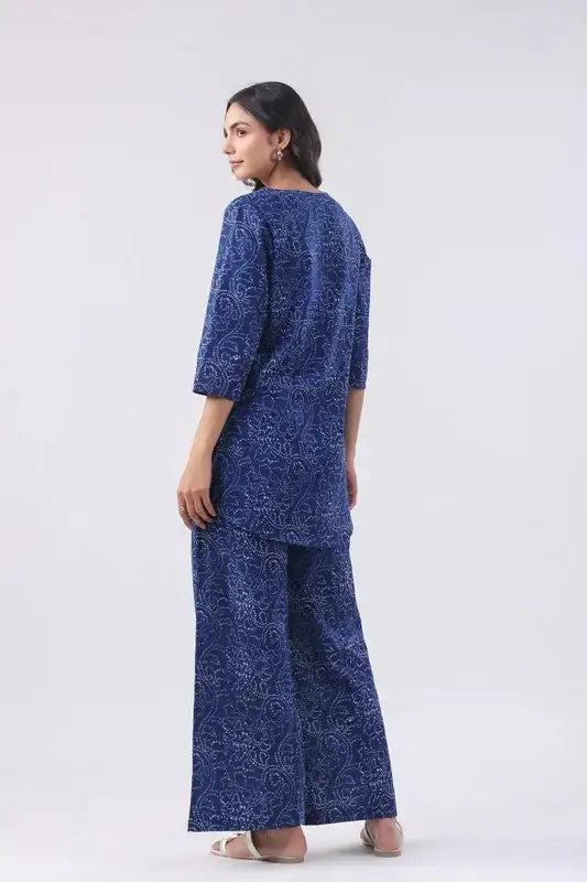 Oxford Blue Cotton Loungewear Set