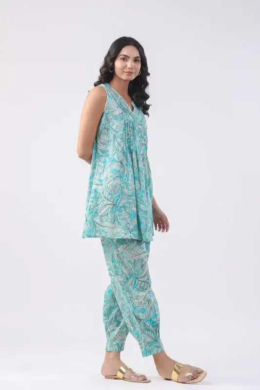 Cyan Blue Cotton Co-ord Set