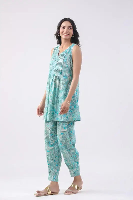 Cyan Blue Cotton Co-ord Set