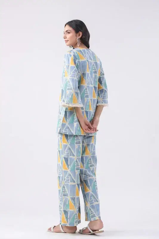 Dusky Blue Cotton Flex Co-ord Set