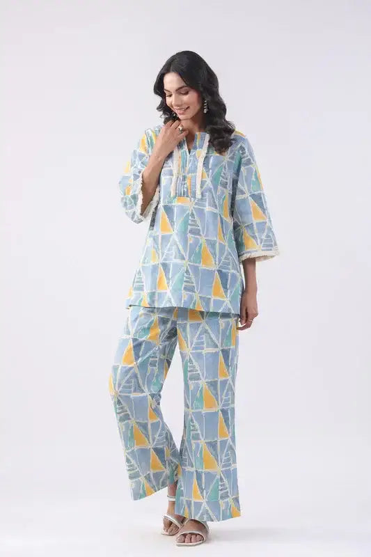 Dusky Blue Cotton Flex Co-ord Set