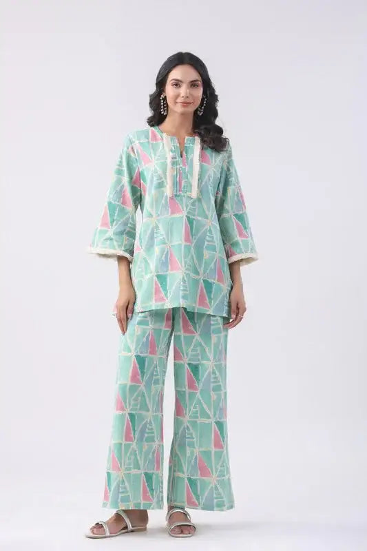 Mint Green Cotton Flex Co-ord Set