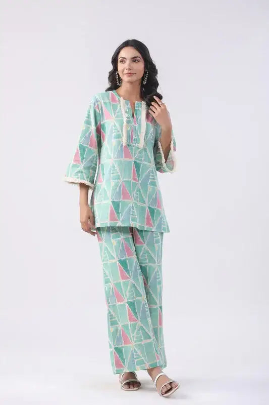 Mint Green Cotton Flex Co-ord Set