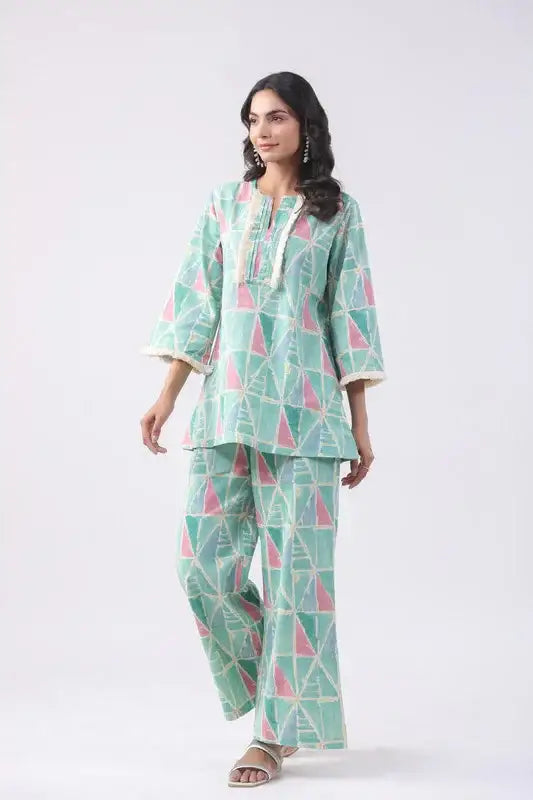 Mint Green Cotton Flex Co-ord Set