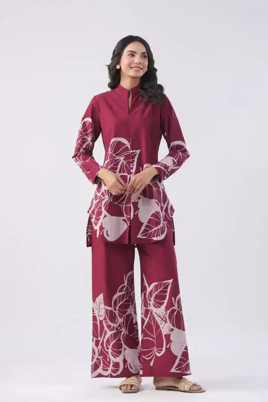 Burgundy Floral Cotton Co-ord Set