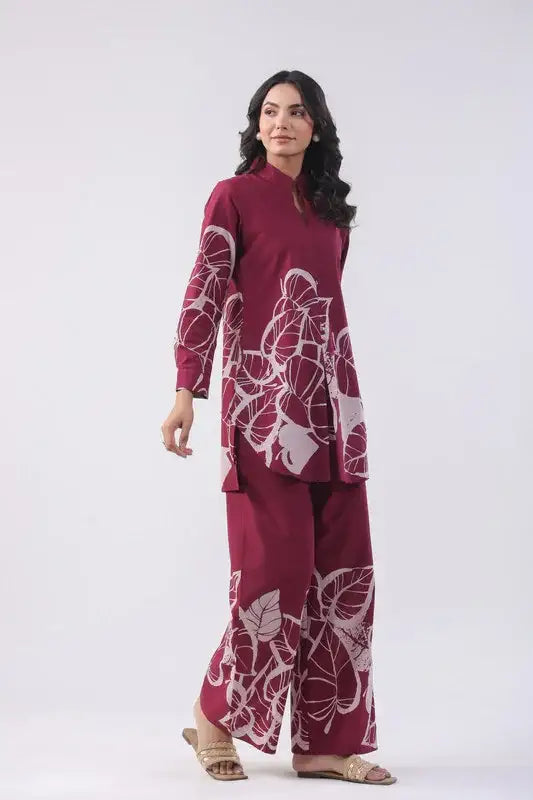 Burgundy Floral Cotton Co-ord Set