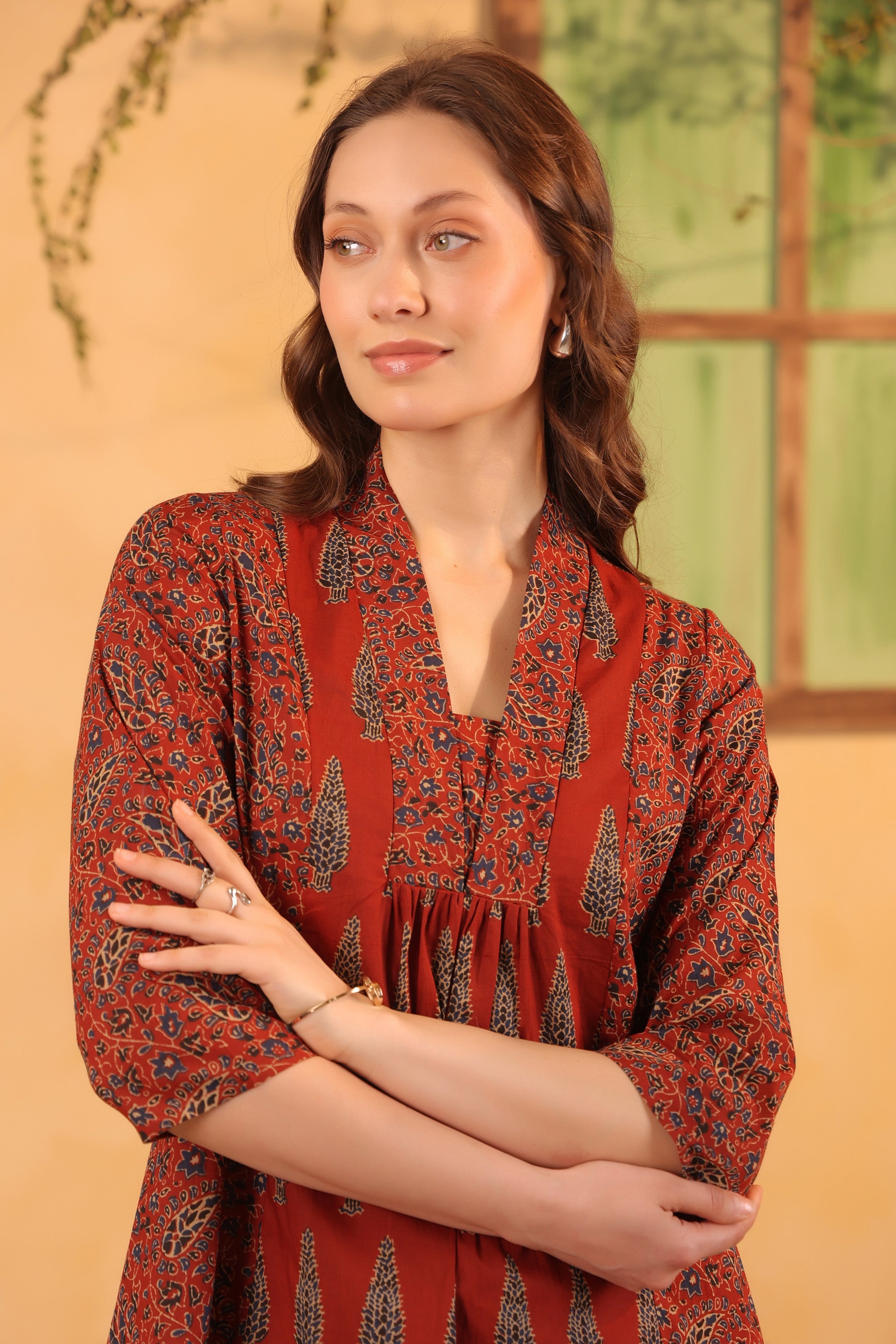 Maroon Ethnic Printed Tunic & Pant Co-ord Set