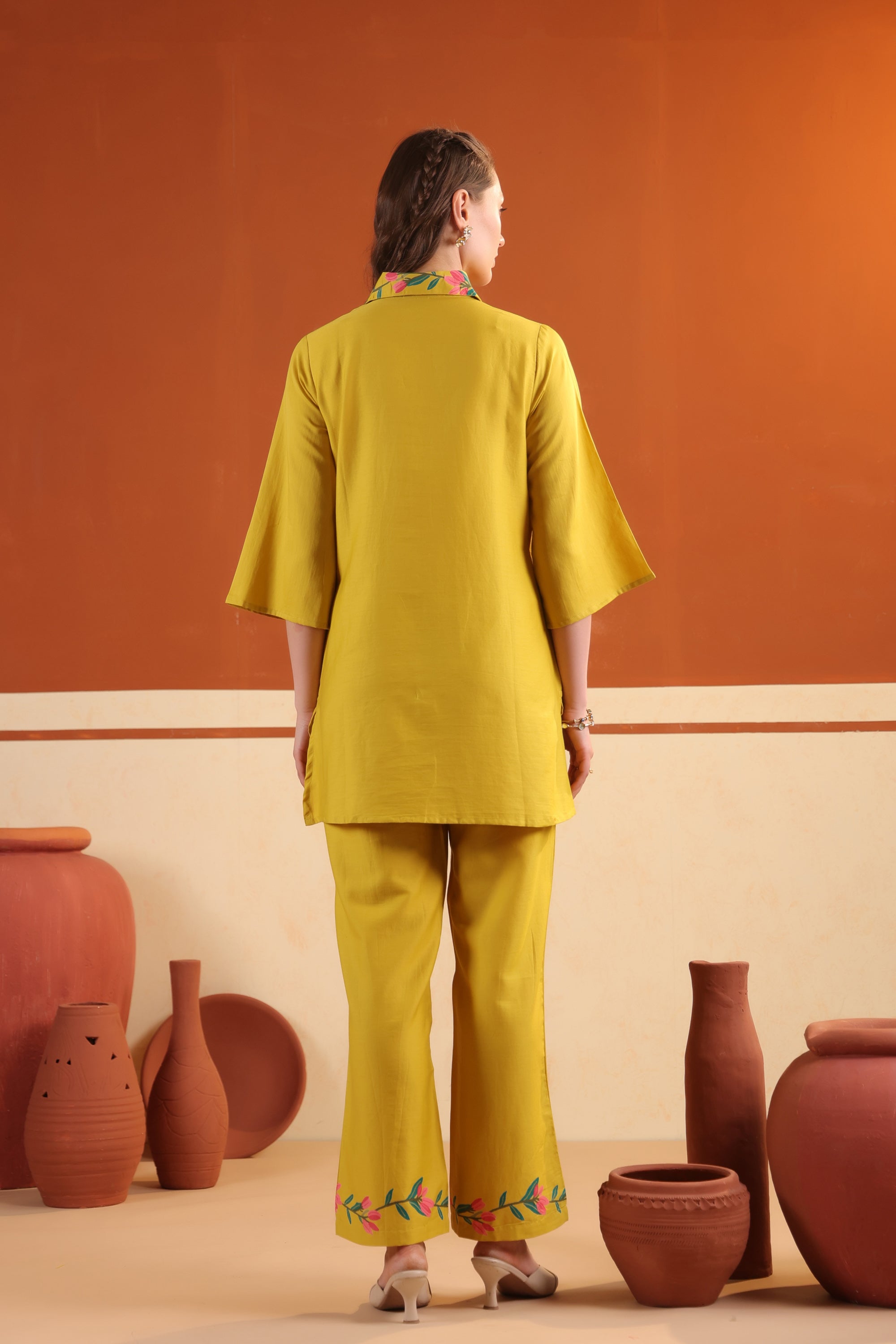 Mustard Yellow Floral Printed Cotton Co-ord Set