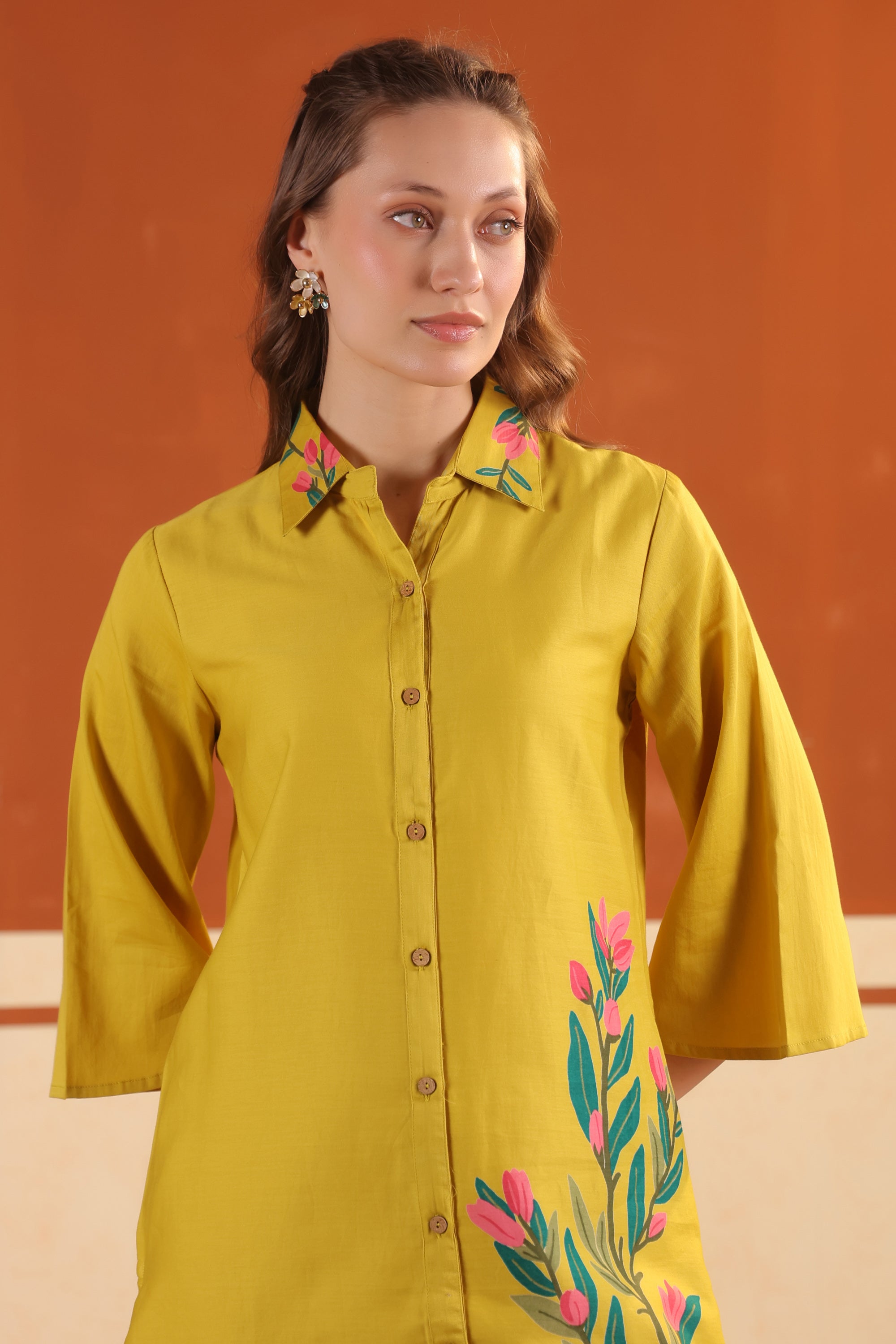 Mustard Yellow Floral Printed Cotton Co-ord Set