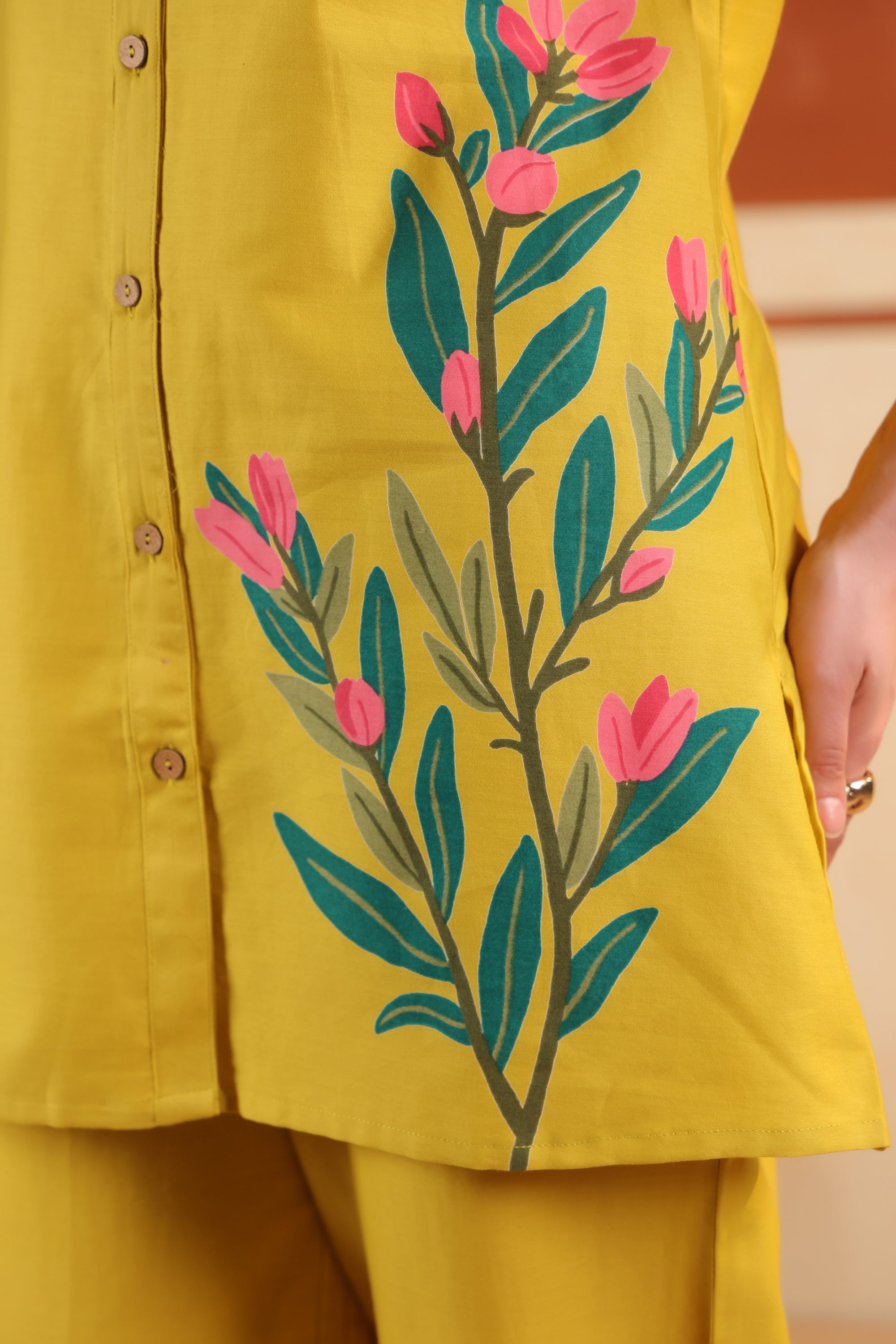 Mustard Yellow Floral Printed Cotton Co-ord Set