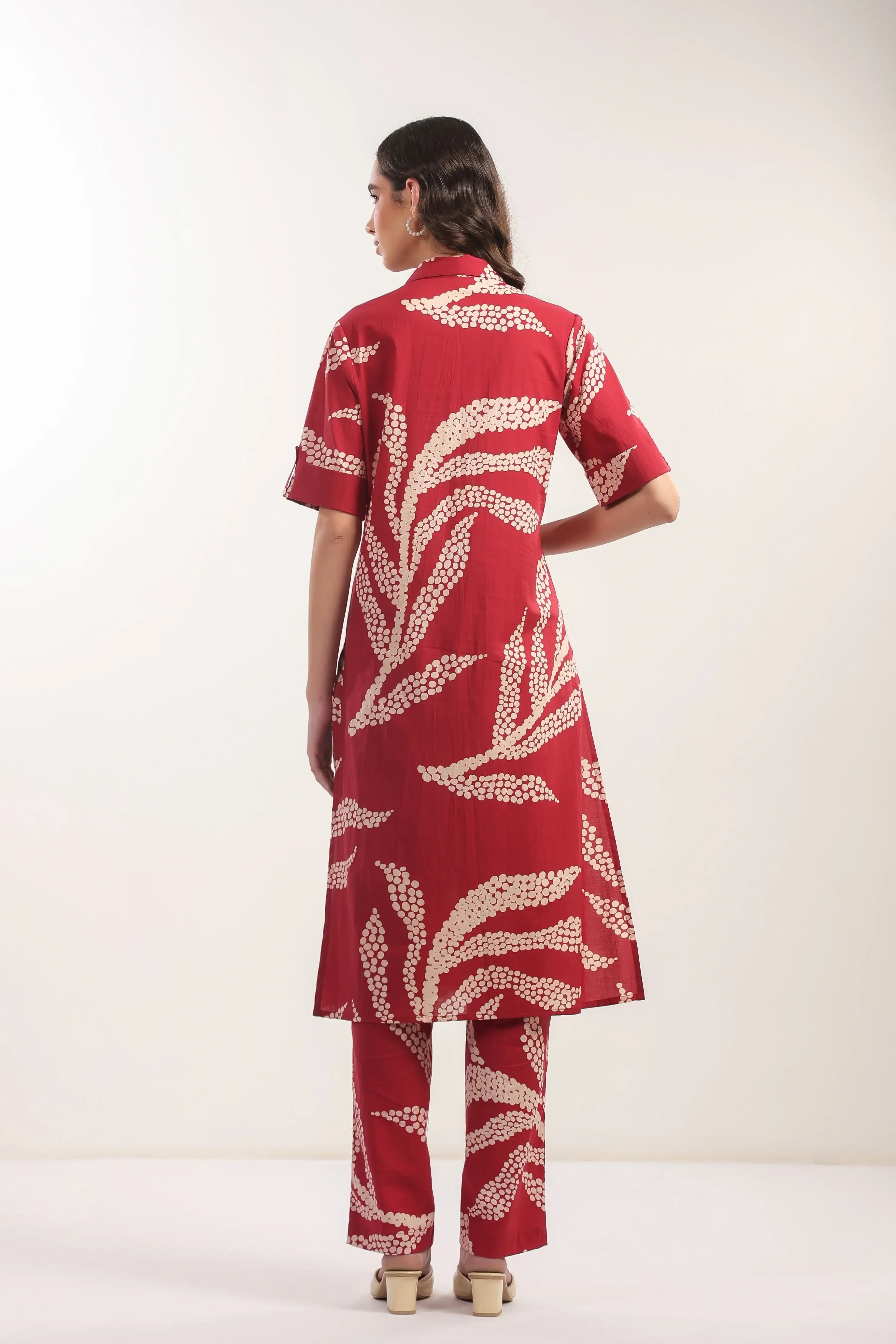 Crimson Breeze Abstract Cotton Co-ord Set