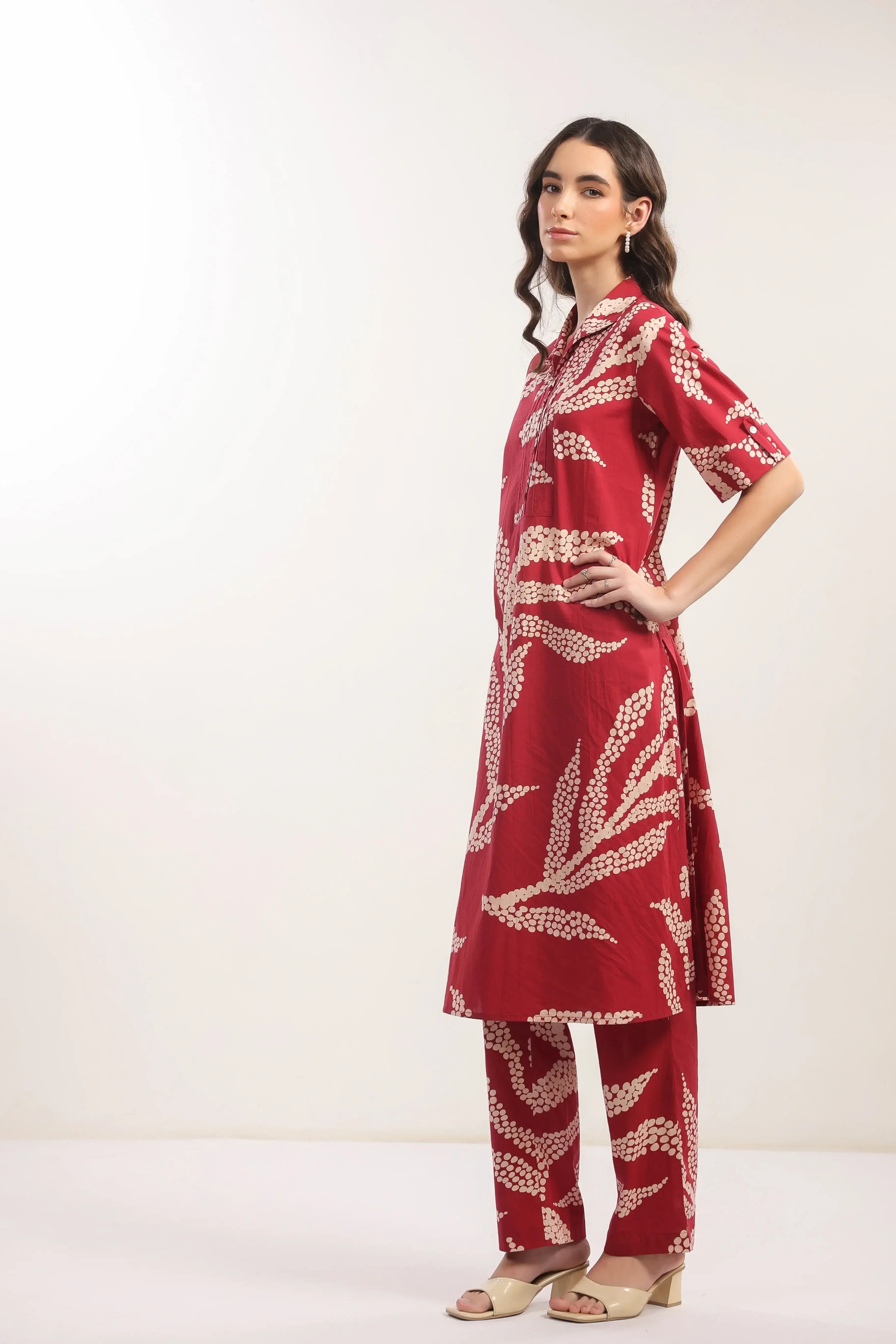 Crimson Breeze Abstract Cotton Co-ord Set