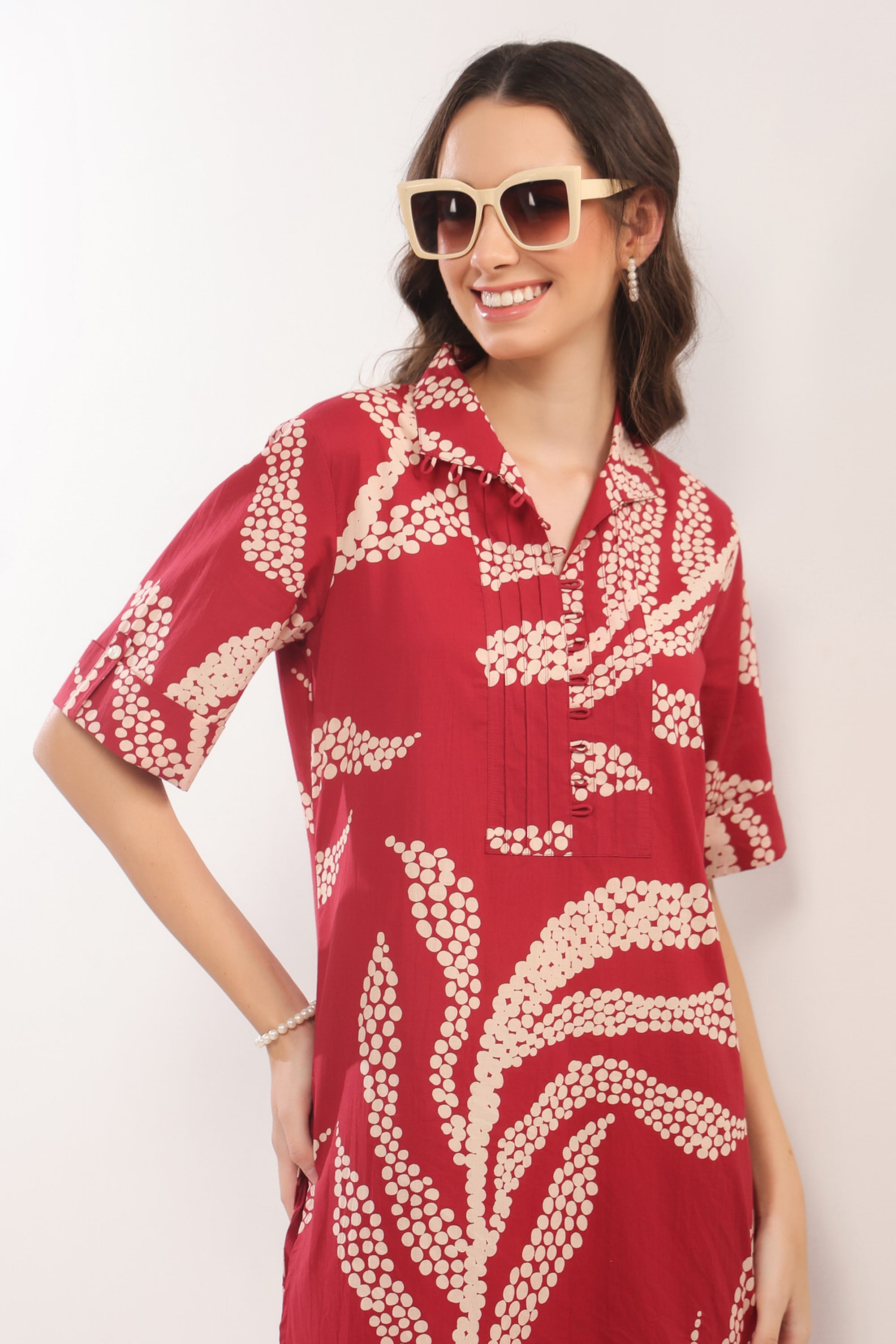 Crimson Breeze Abstract Cotton Co-ord Set