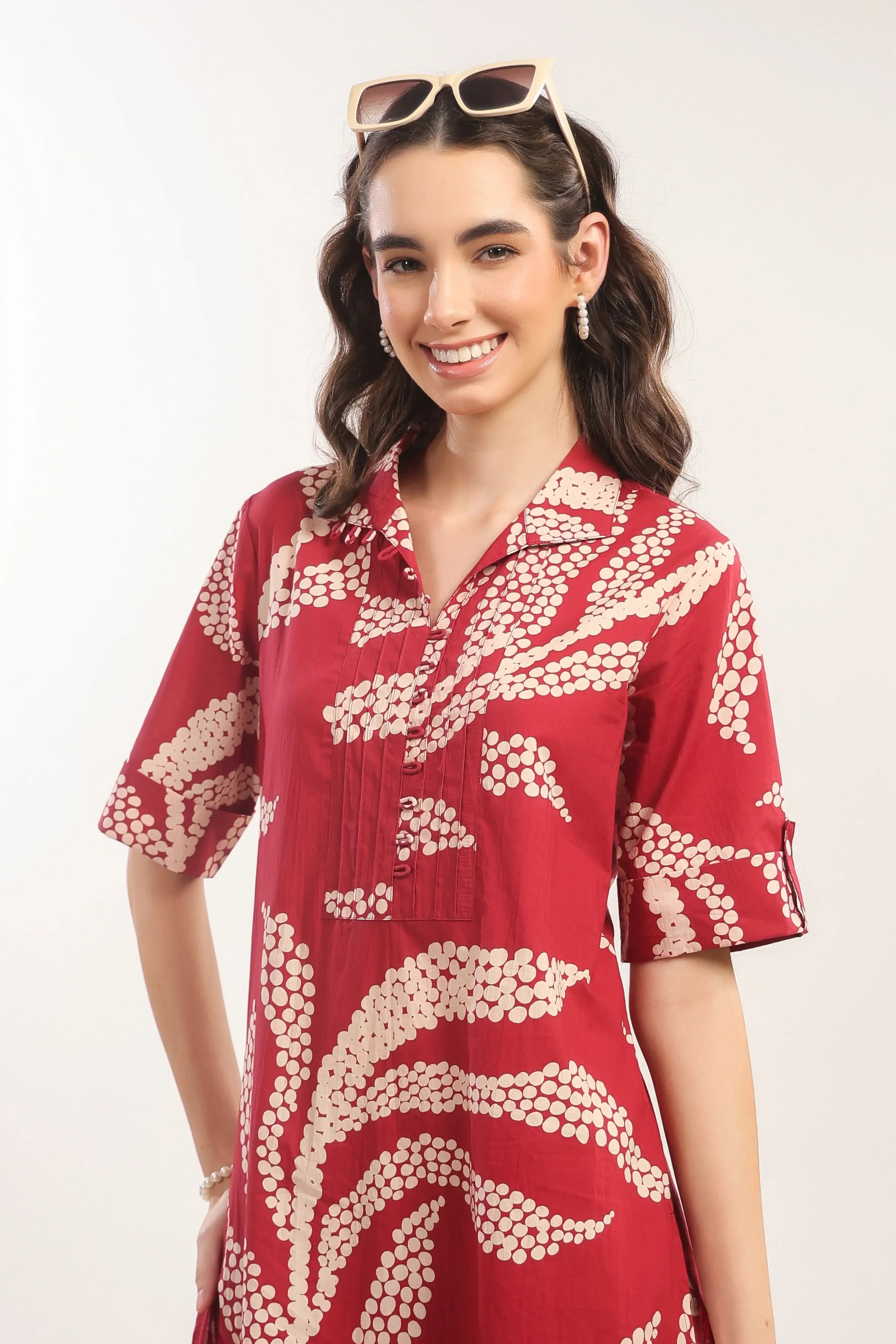 Crimson Breeze Abstract Cotton Co-ord Set