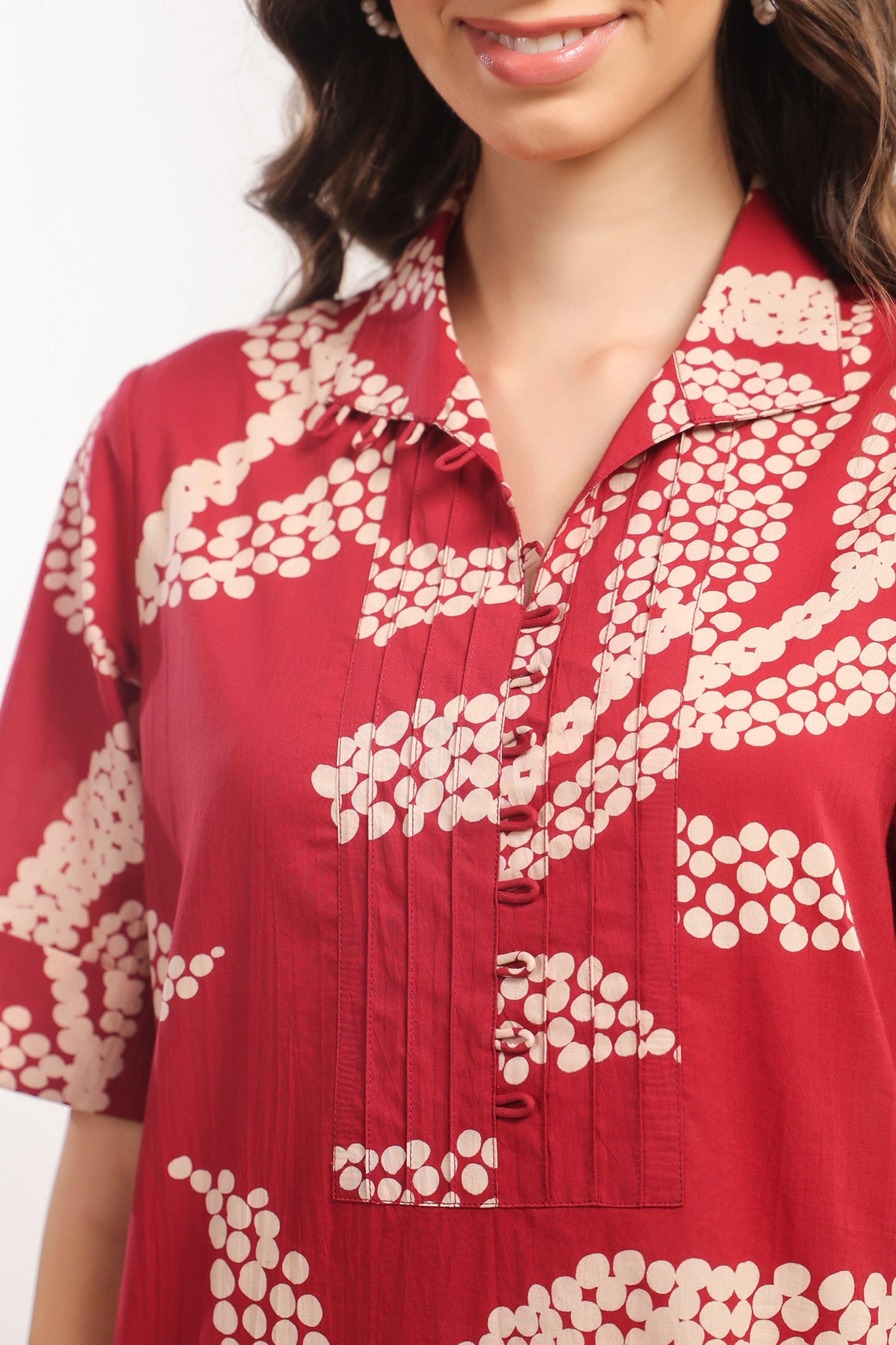 Crimson Breeze Abstract Cotton Co-ord Set