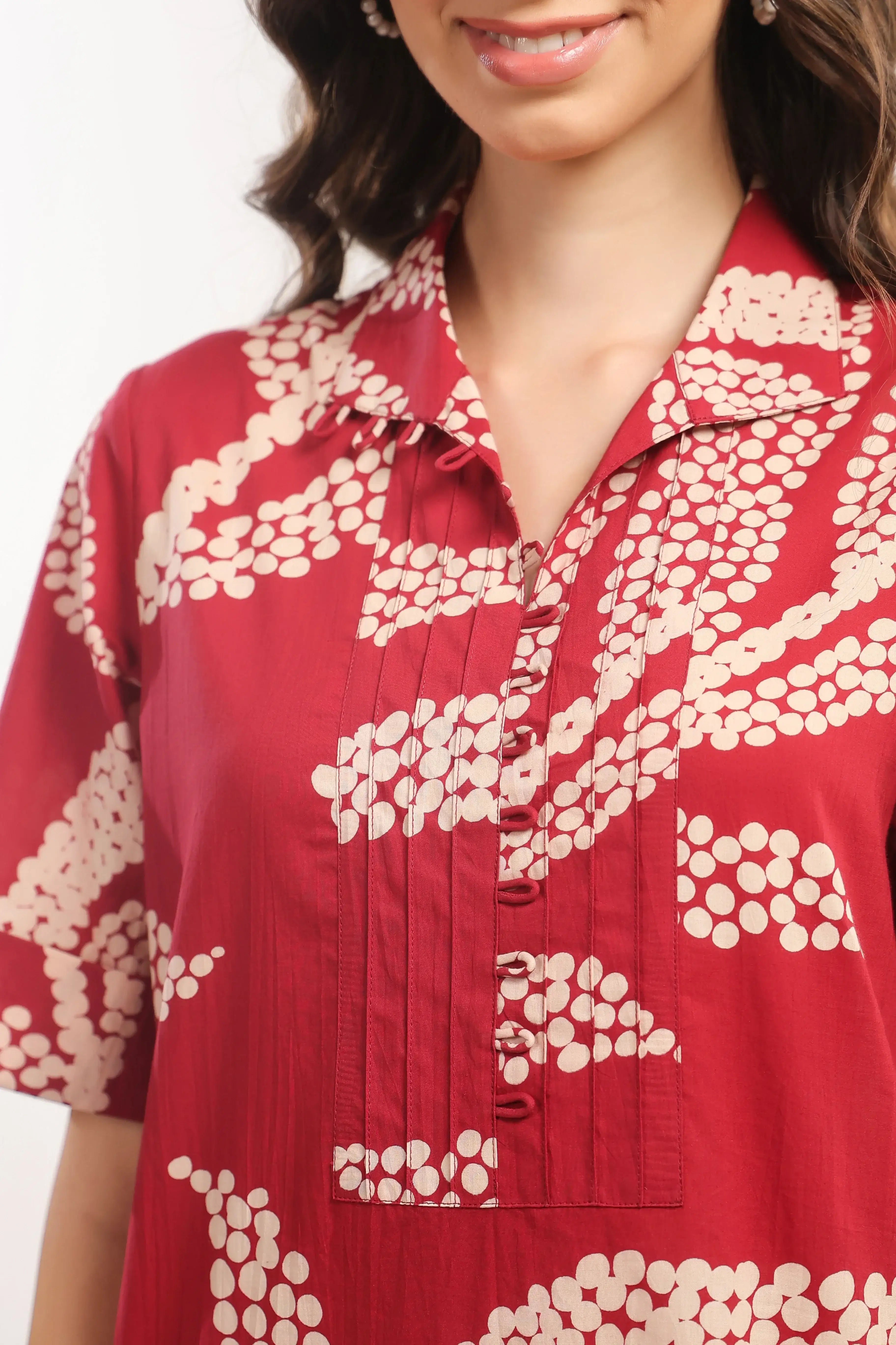 Crimson Breeze Abstract Cotton Co-ord Set