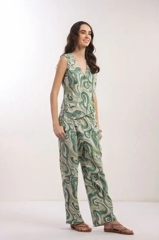 Verdant Echo Vest Cotton flex Co-ord Set