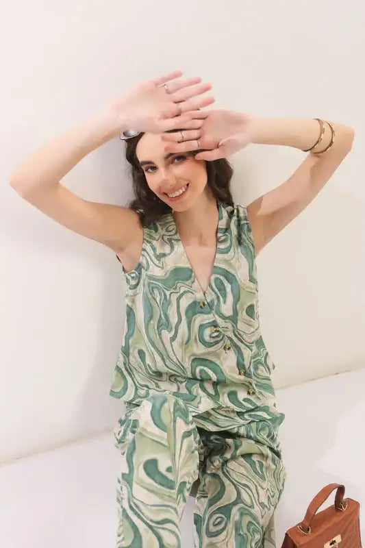 Verdant Echo Vest Cotton flex Co-ord Set