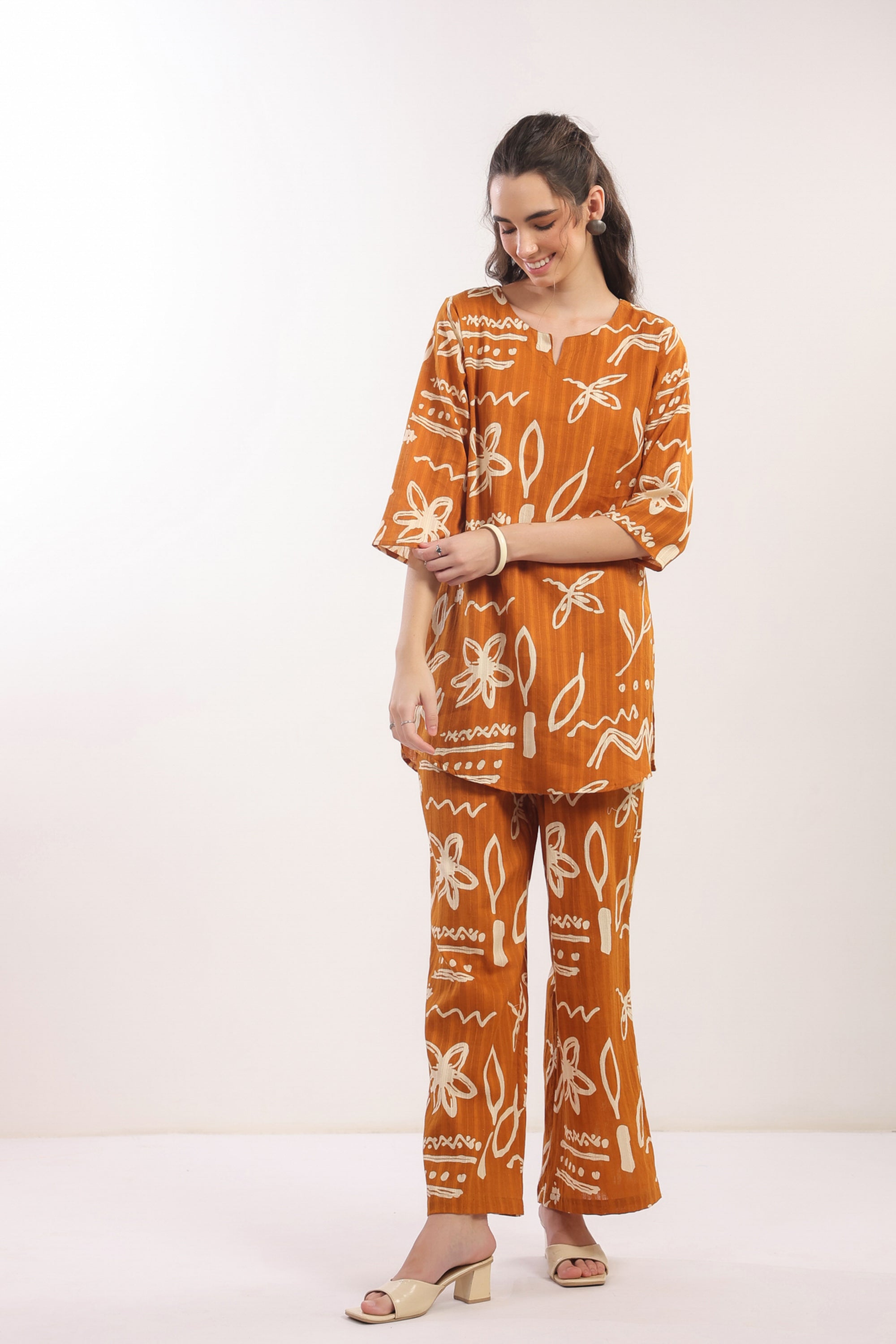 Mustard Tribal Floral Cotton Co-ord Set