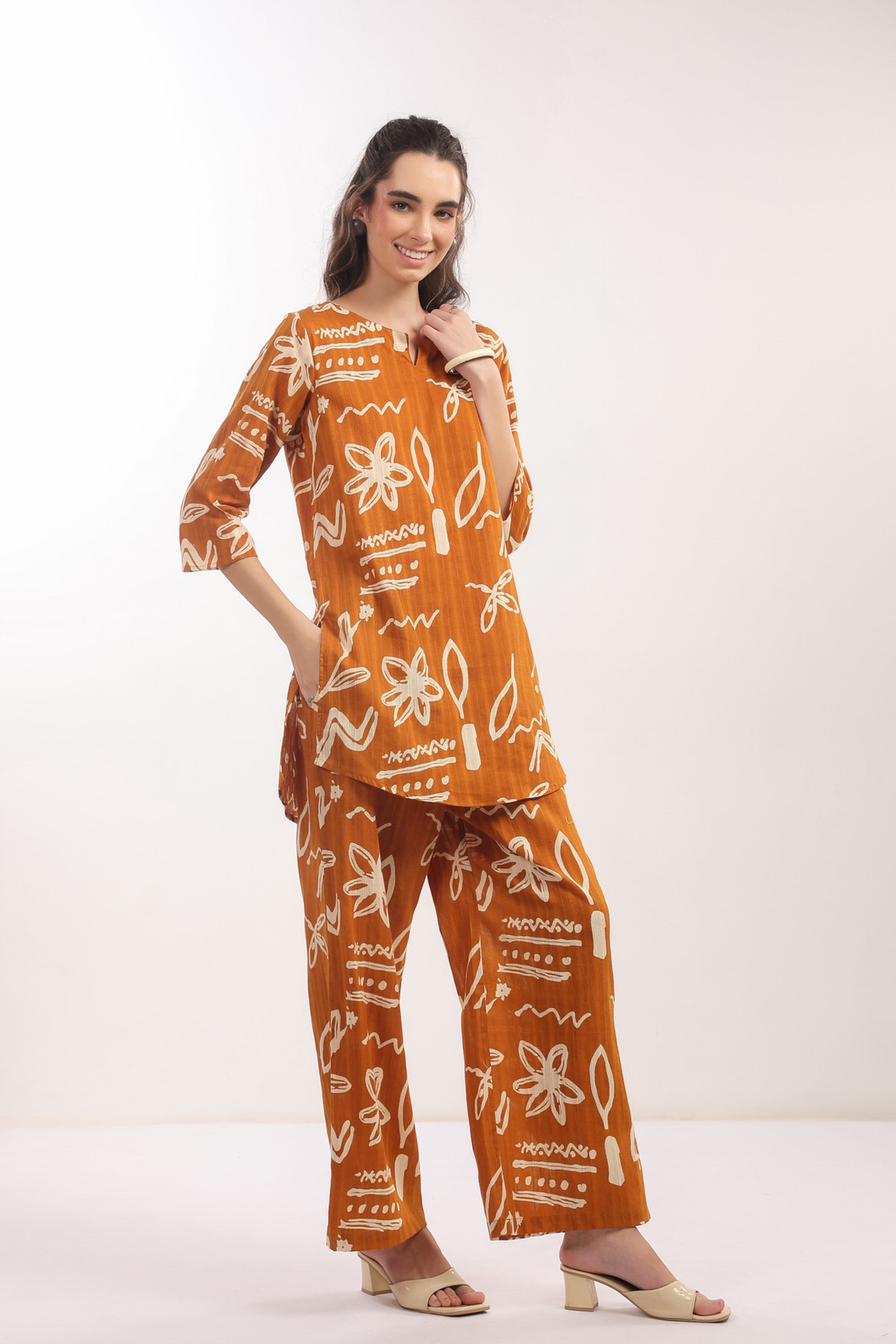 Mustard Tribal Floral Cotton Co-ord Set