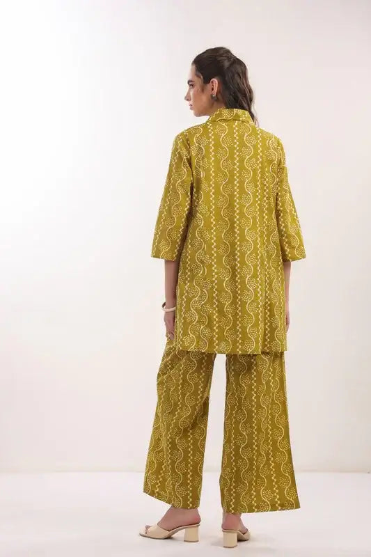 Ethnic Mustard Yellow Printed Cotton Co-ord Set
