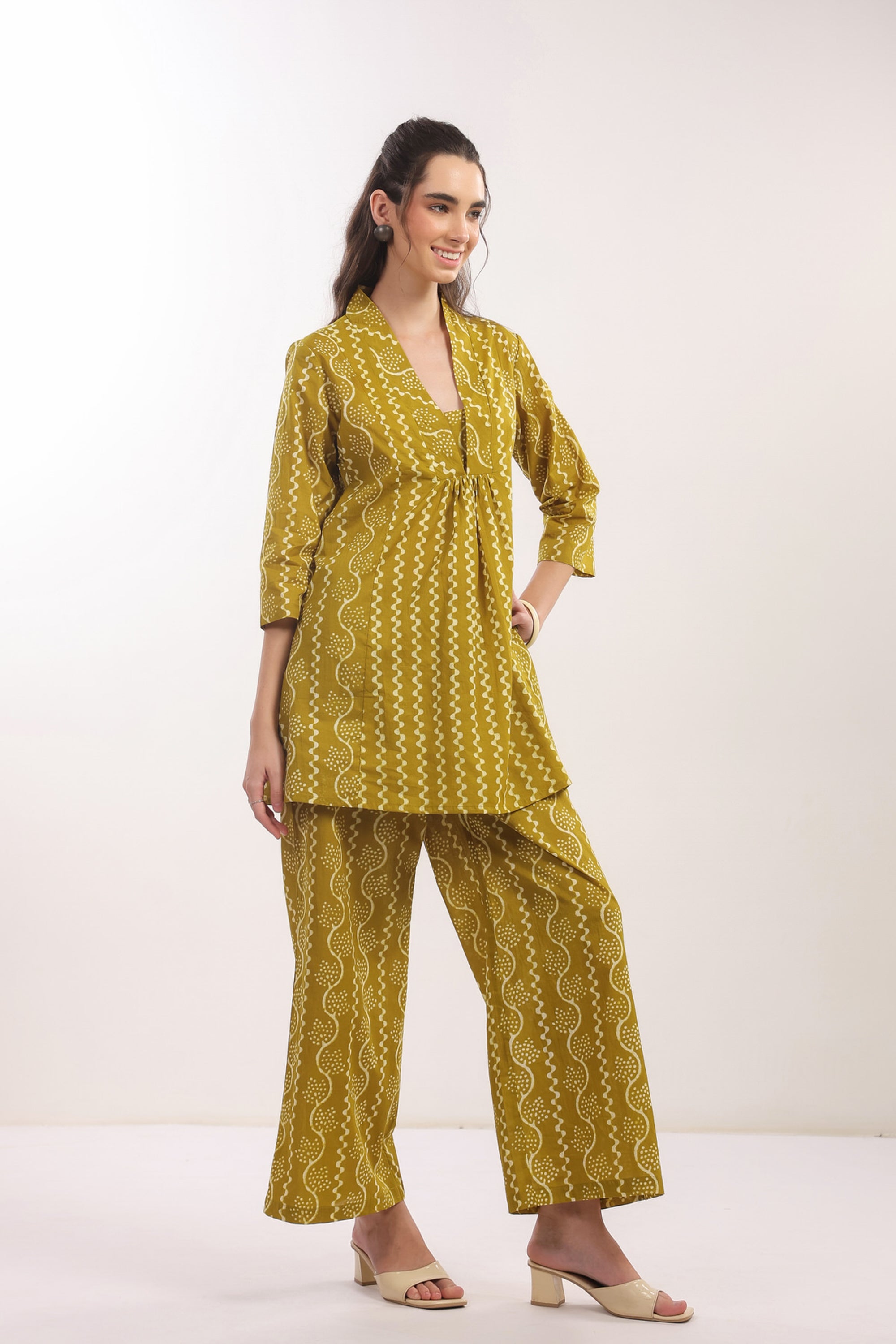 Ethnic Mustard Yellow Printed Cotton Co-ord Set